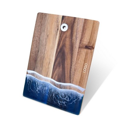 Ocean Resin Wave Acacia Wood Cutting Board Live Edge Hand-Poured Epoxy Charcuterie Plank