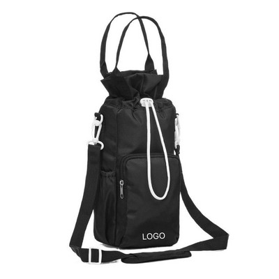 Insulated Crossbody Water Bottle Pouch Drawstring Thermal Tumbler Sleeve Portable Shockproof