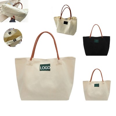 Elegant Women's Canvas Tote with Leather Handles