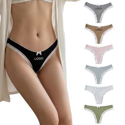 Seamless Lace Thong Low-Rise Pure Cotton Material