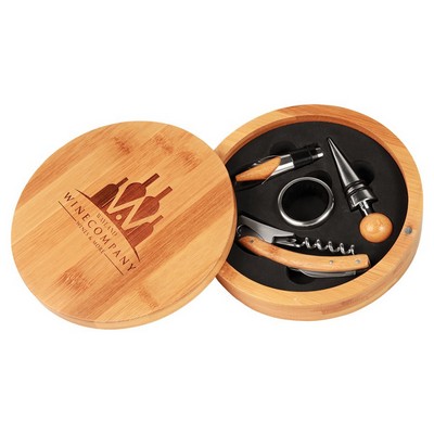 Round Bamboo 4-Piece Wine Tool Set - 6.25"