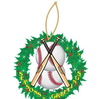Baseballs & Bats Wreath Ornament w/ Clear Mirrored Back (8 Square Inch)