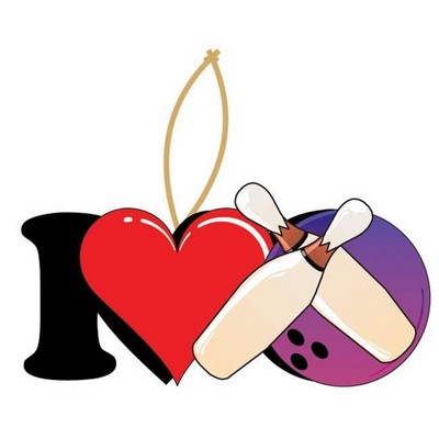 I Love Bowling Ornament w/ Clear Mirrored Back (8 Square Inch)