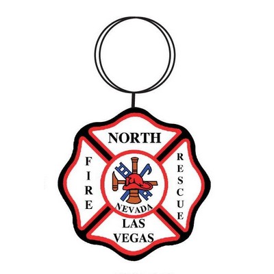 Fire Rescue Badge Executive Key Chain w/Mirrored Back (12 Square Inch)