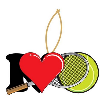 I Love Tennis w/ Racket Ornament w/ Clear Mirrored Back (3 Square Inch)