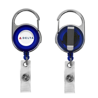 Badge Reel - Carabiner Dual Clip - Rotating Slide Clip - Translucent Black