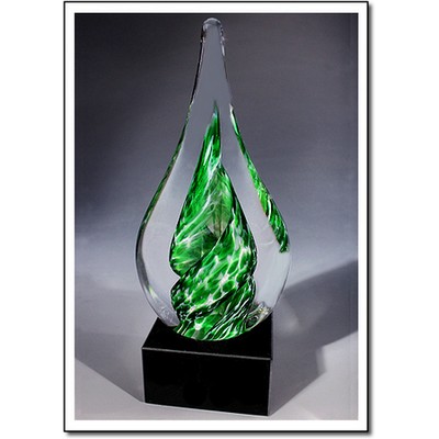 Jade Whirlpool Art Glass Sculpture w/ Marble Base (4.5"x11.75")