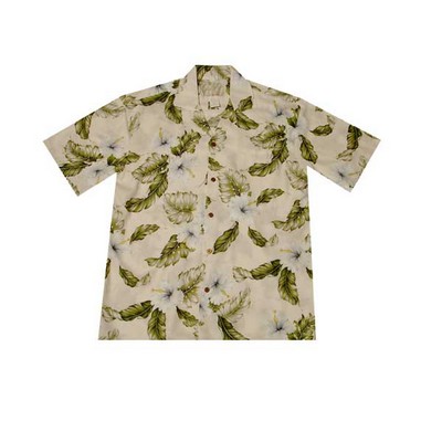 White Hawaiian Shirt - 100% Silky Rayon Tropical Bahama Print w/ Coconut Buttons (S-3XL in-stock)