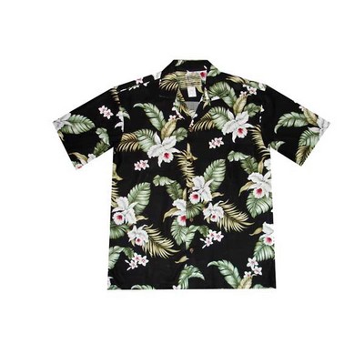 Black Hawaiian Shirt - 100% Silky Rayon Tropical Bahama Print w/ Coconut Buttons (S-3XL in-stock)