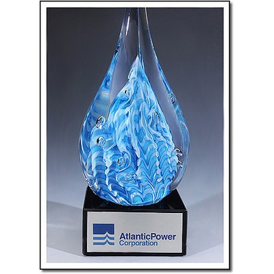 Atlantic Power Custom Art Glass Sculpture w/ Marble Base (3"x7")