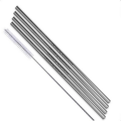 4 Piece Custom Reusable Silver Stainless Steel Straw Set