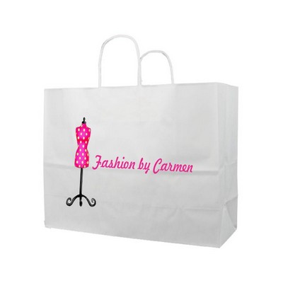 White Kraft Paper Paper Shopping Bag Digital Print (16"x6"x12.5")