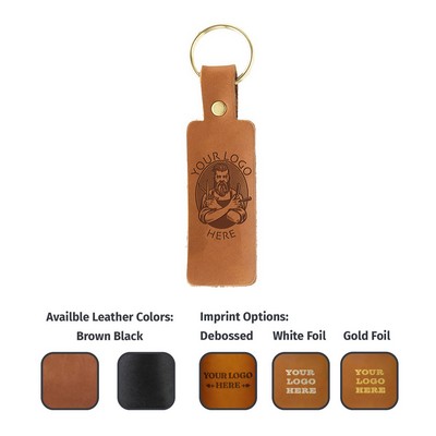 Full-Grain Leather Rectangle Keychain with Split Ring - Made in USA