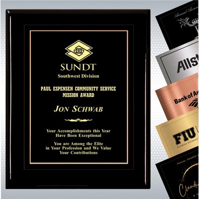 Black Piano Finish Wood Plaque w/Choice of Single Engraved Plate (12" x 15")