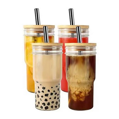 Glass Cup with Straw and Lid