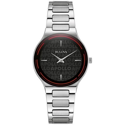 Bulova® Ladies' Apollo Silver-Tone Stainless Steel Bracelet Watch w/Black Dial