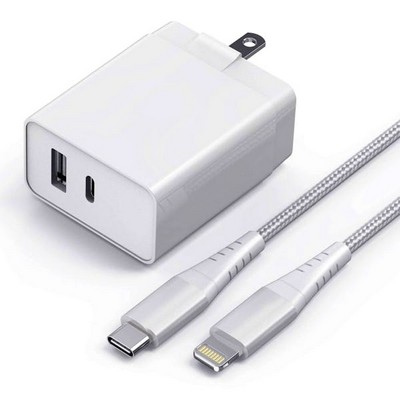 USB-PD Fast Wall Chargers with 6' USB-C to Lightning Cable - White, 20