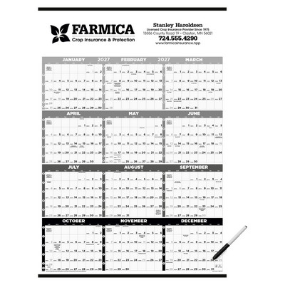 Triumph® Calendars Black & White Time Management Span-A-Year Laminated w/Marker Calendar