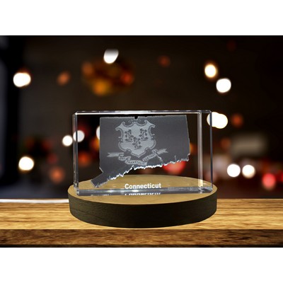 Connecticut 3D Engraved Crystal Trophy Award w/LED Base - Recognition Gift