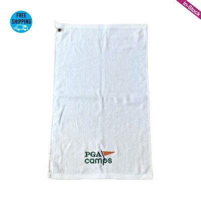 Embroidered 480GSM Cotton Terry Velour Golf Towel With Corner Grommet