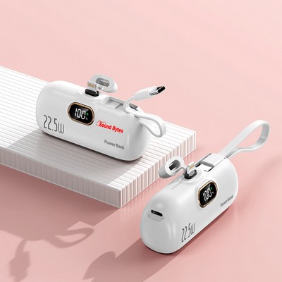 Portable Charger power bank 5000mAh with Built in Cable , Capsule Power Pack