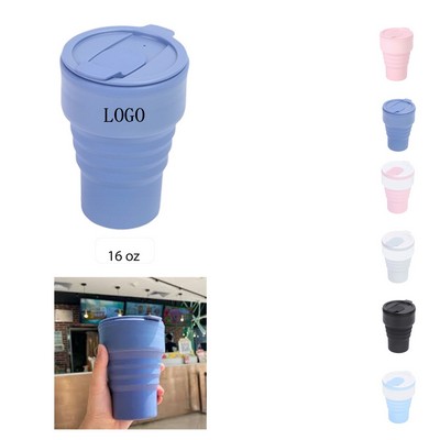 16 oz Collapsible silicone water cup with lid