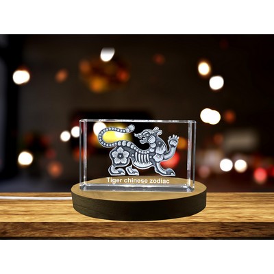 Tiger 3D Engraved Crystal Trophy Award w/LED Base - Chinese Zodiac Keepsake