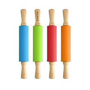 Silicone Baking Rolling Pin Non Stick Surface Wooden Handle