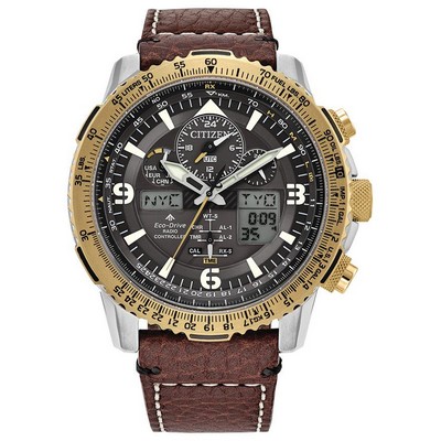 Citizen Watch Men's Promaster Skyhawk Leather Strap Watch Gray Dial