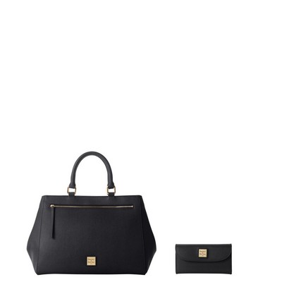 Dooney & Bourke Black Saffiano Zip Satchel And Continental Clutch Set