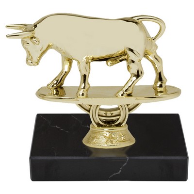 6 3/4" Raging Bull Animal Gold Trophy on Black Marble Base