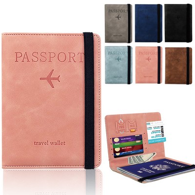 PU Leather RFID Blocking Passport Wallet w/Elastic Strap