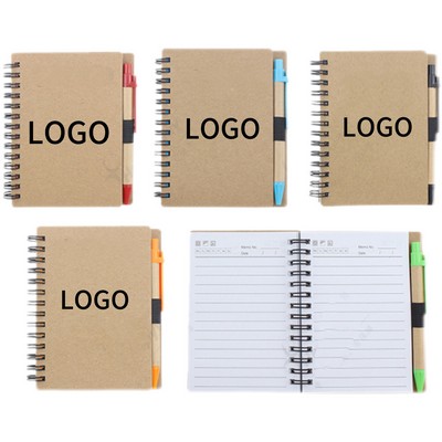 Kraft Paper Spiral Notebook with Pen (Eco-Friendly)