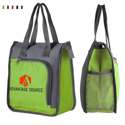 Color Block Oxford Insulated Lunch Tote Bag w/Mesh Pocket