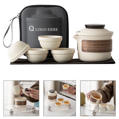 6-Piece Travel Ceramic Tea Set W/ 4 Cups