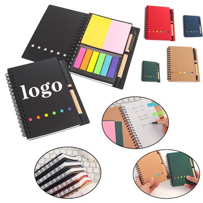 A6 Spiral Kraft Notebook With Sticky Notes Set