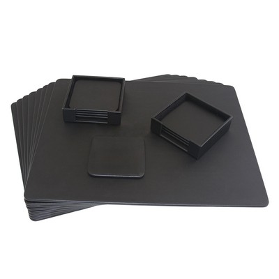 8 Seat Black Leather Conference Room Set w/ Square Coasters