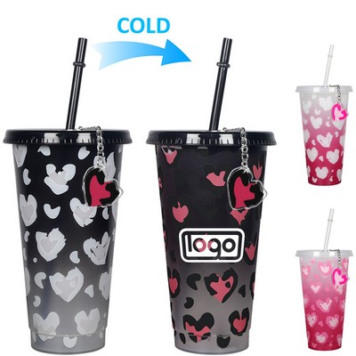 24oz Heart Shaped Color Changing Plastic Cup