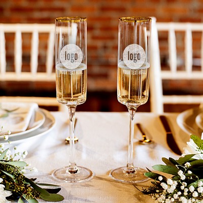 Personalized Corporate Logo Gold Rim Champagne Flute