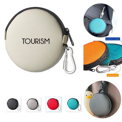 Round Coin Purse With Carabiner Earphone Storage Bag