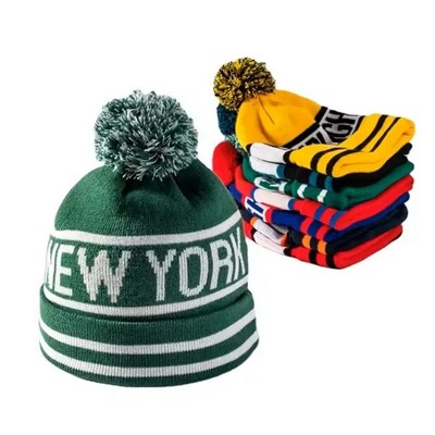 Acrylic Jacquard Knit Pom Pom Beanie