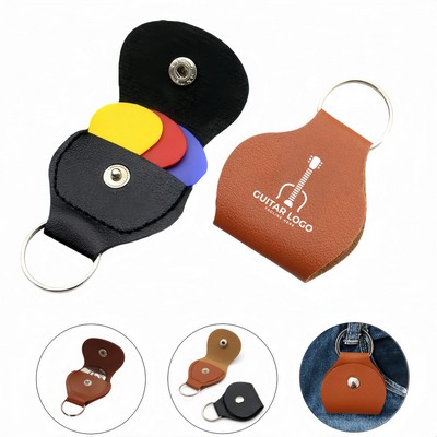 Pu Leather Guitar Pick Holder Case Keychain