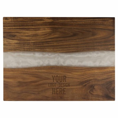 Personalized Acacia Serving Board with Pearl Resin 15.75" x 11.75" - White