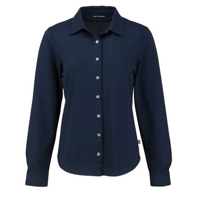 Cutter and Buck Ladies Advantage Eco Tri-Blend Pique Long Sleeve Button Up