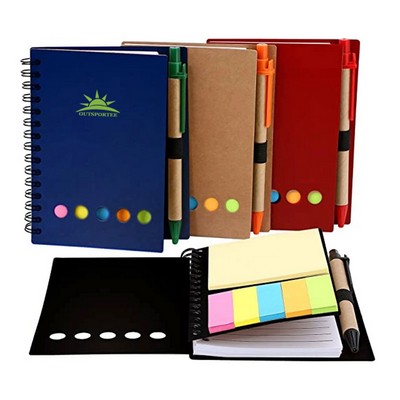 5.5" Pocket Spiral Notebook W/ Sticky Notes and Pen