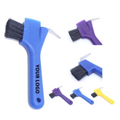 PP Plastic Horse Hoof Pick Brush with Metal Pick Rubber Handle