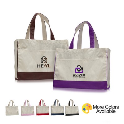 Classy Canvas Tote with Contrast Trim and Pockets