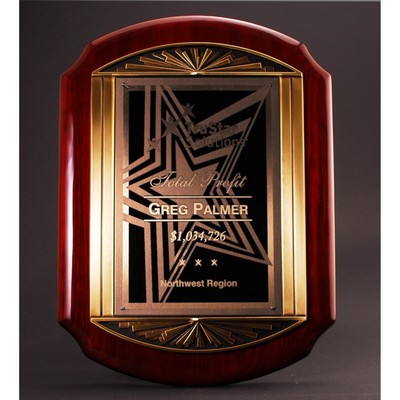 Rosewood Piano Finish Plaque With Cast Metal Accents