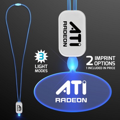 Neon Look Blue LED Cool Lanyards with Acrylic Oval Pendants  - PRINTED