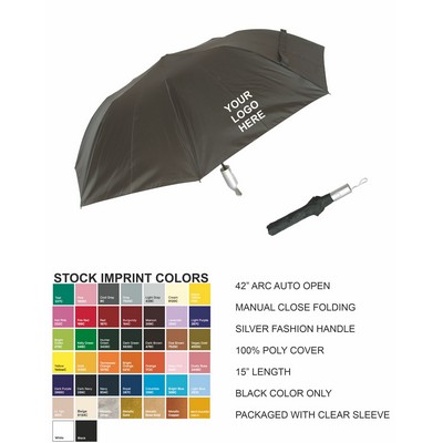 42" Arc Auto Open Folding Umbrella -Black Color Only packaged with plastic sleeve / ON SALE 042526